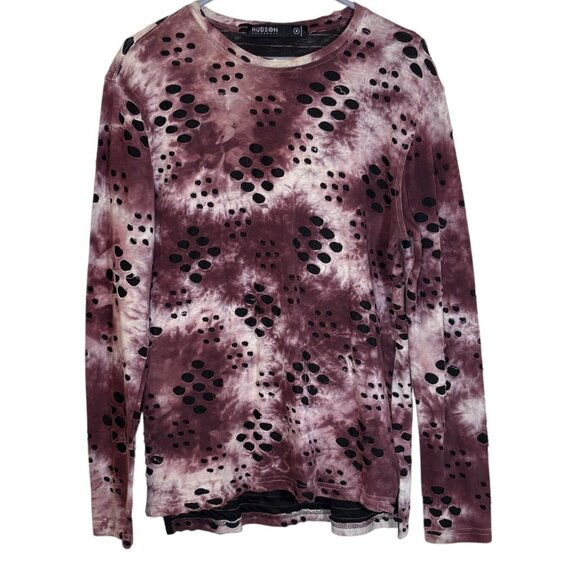 Hudson Outerwear  Womans Tie-Dye Distressed Long-Sleeve Shirt M Purple & Black - Picture 2 of 7